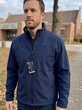 Men's Navy Lightweight Jacket with Stand Collar